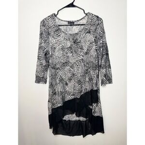 Dor‎ Dor Couture Black White Lace Abstract Print Asymmetrical Ruffle Top Women